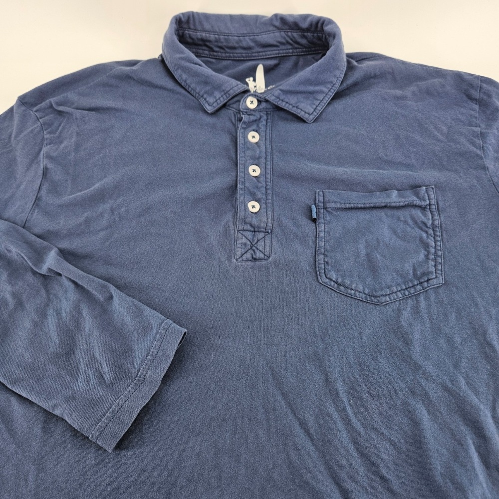 Johnnie-O Men's Large Blue Cotton Long Sleeve Polo Shirt Surf Surfboard Pocket
